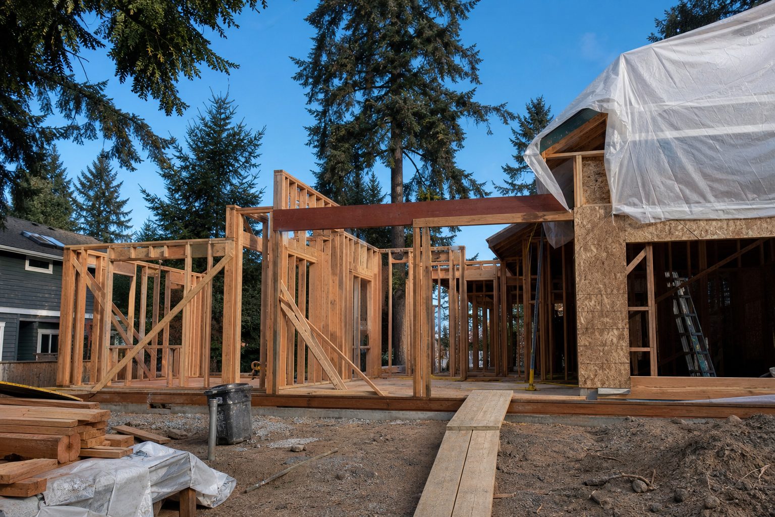 Concept image of a home addition mid-framing stage